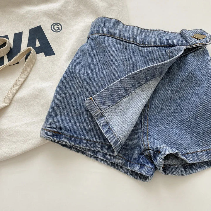Girls Soft Denim Skirt Shorts | Elastic Waist | Korean Style