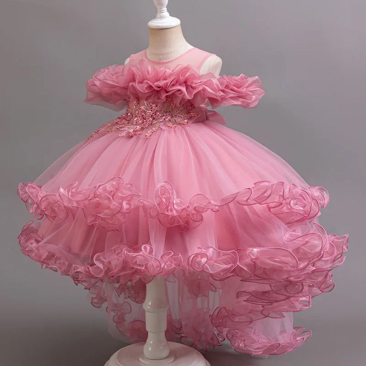 Girls Flower Appliqué Dress | Ball Gown | Wedding &amp; Party | Ages 4–12