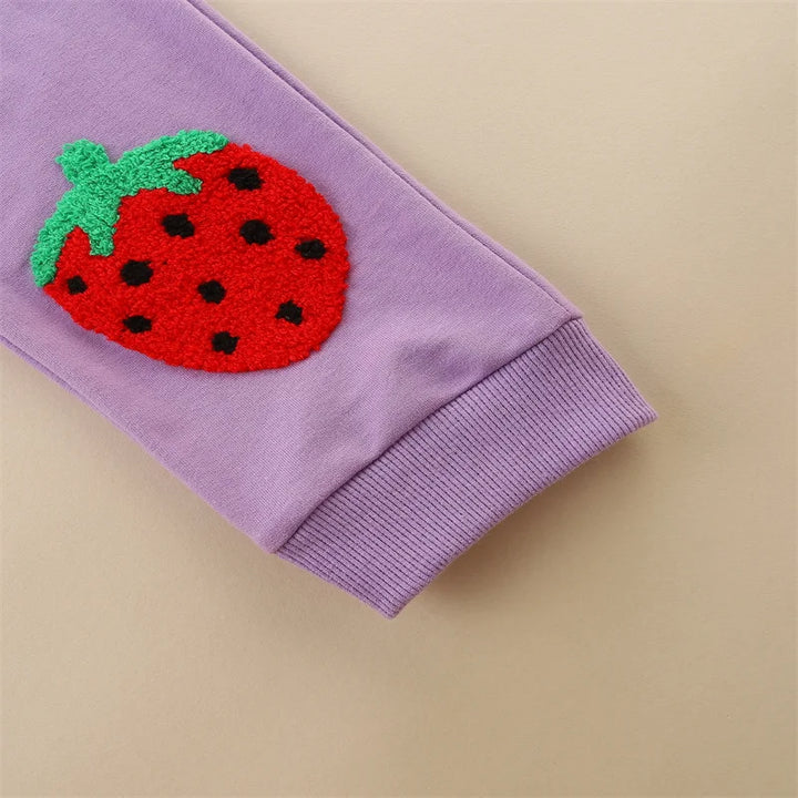 Girls Sweatpants Strawberry Embroidery Drawstring Pants