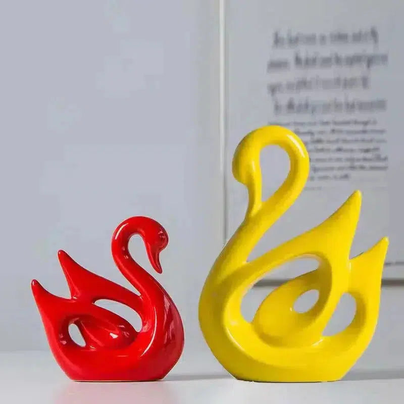 Nordic Ceramic Swans Couple White Black Red Decoration Animal Shape Porcelain Swans Ornaments Home Wine Cabinet Crafts-Arlik interiors