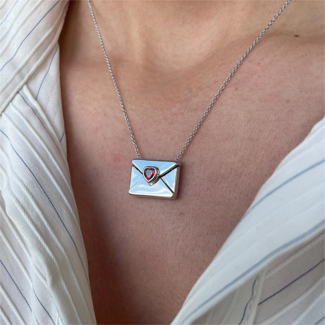 Valentine's Day Red Love Envelope Box Necklace