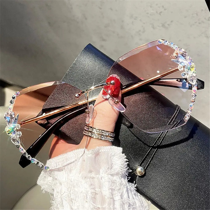Rimless Rhinestone Sunglasses | UV400 Gradient Luxury Eyewear