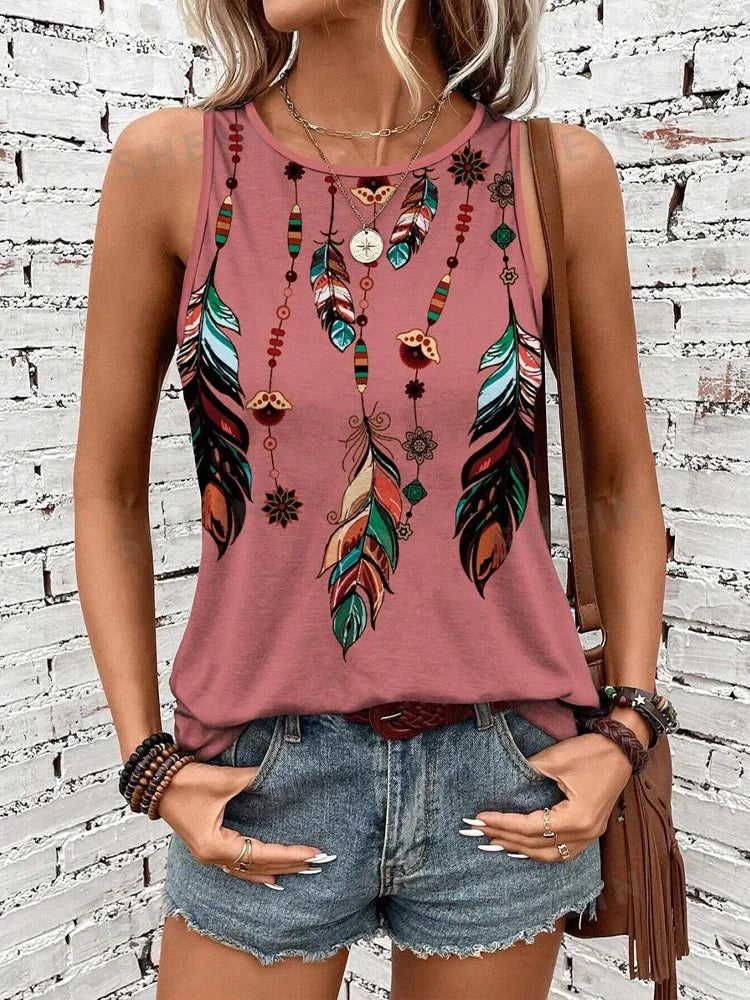 Leopard Print Crew Neck Tank Top