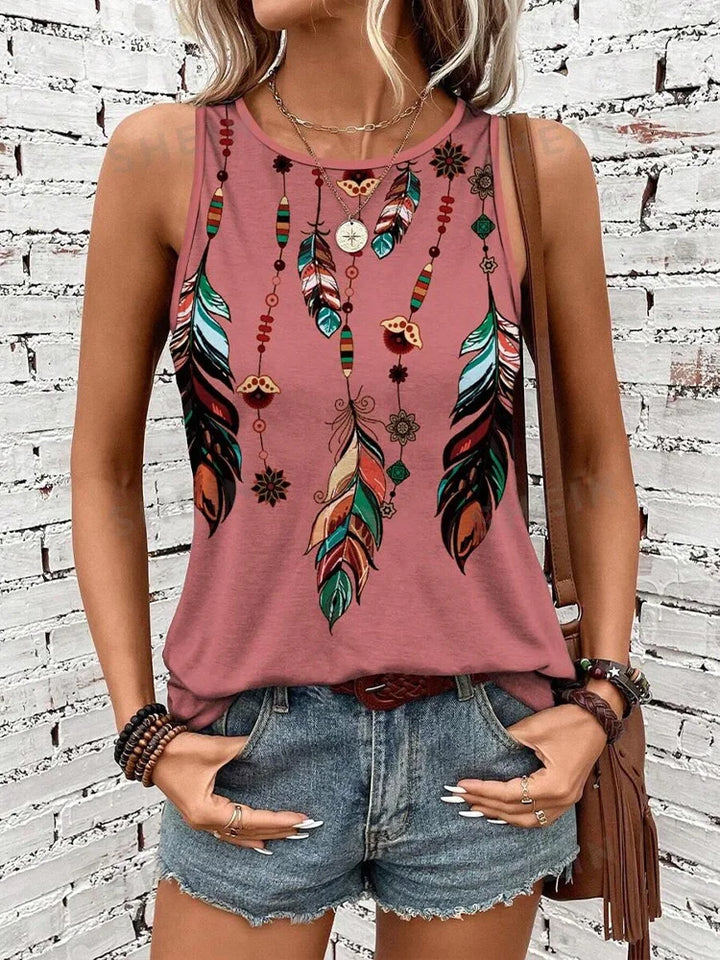 Leopard Print Crew Neck Tank Top
