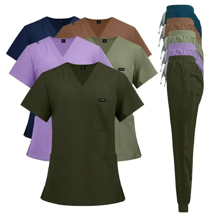 Women's Medical Scrub Set – V-Neck Clinical Uniform with Pockets-Scrubs-Bennys Beauty World