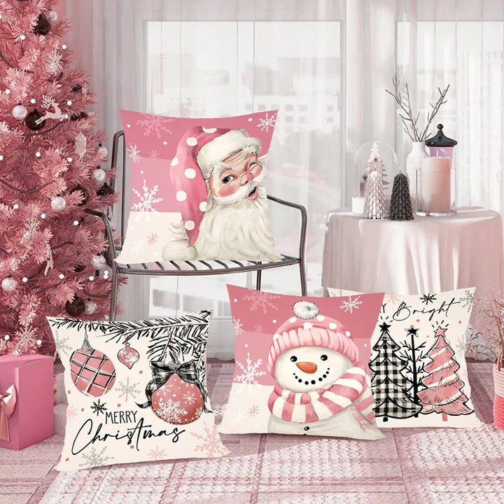 4 pcs. Pink Christmas Snowman Pillowcase