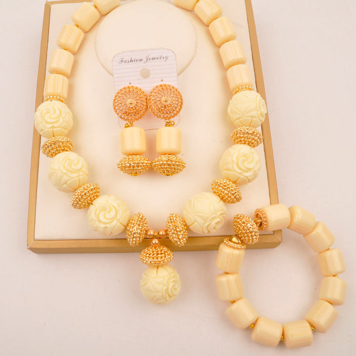 White Artificial Coral Bead Necklace African Jewelry Sets for Women