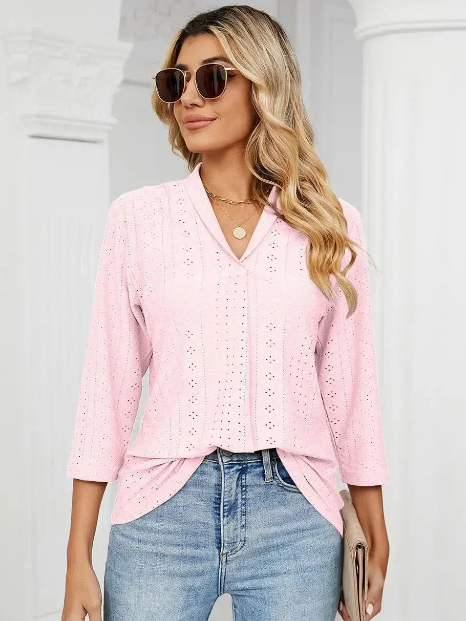 Fashion Woman Blouse Shirts For Women Clothes Stylish Half Sleeve V Neck Blouse-blouse-Bennys Beauty World