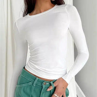 Long Sleeve T-Shirts Crop Tops For Women-blouse-Bennys Beauty World