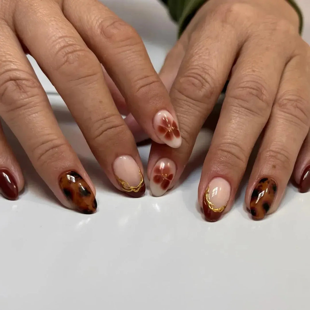Almond Press-On Nails – 24 Pcs Flower Pattern False Nails | Bennys Beauty World-Nails-Bennys Beauty World