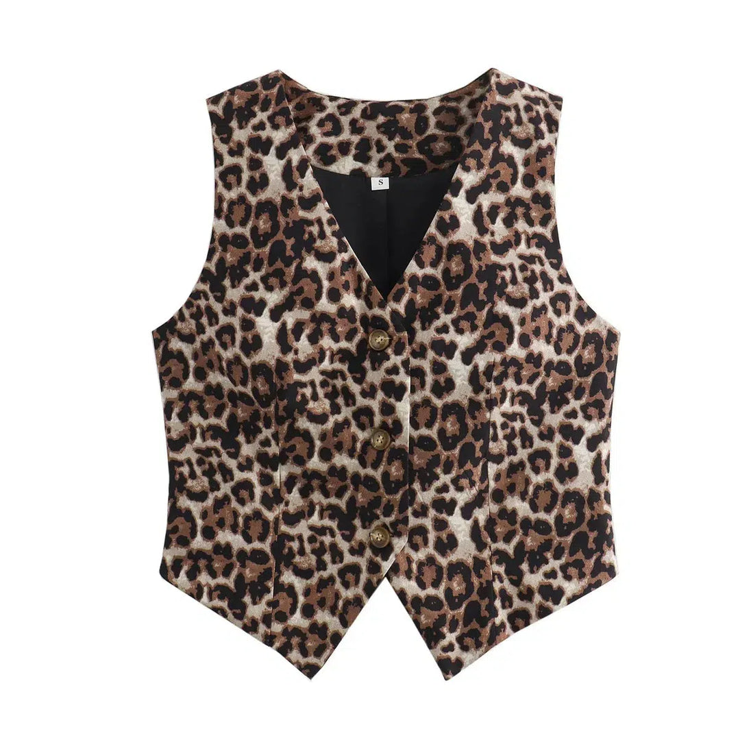 Fashion Leopard Summer V-Neck Vest Top-blouses-Bennys Beauty World