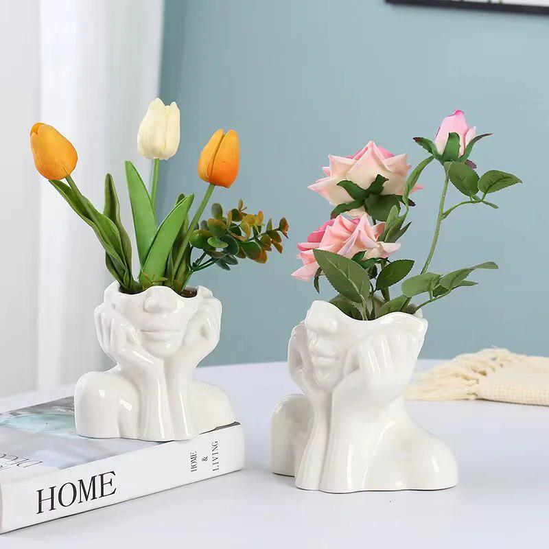 White Ceramic Body Art Vase Shy Girl Decorative Ornament Flower storage Living Room decoration Nordic style home decor-Arlik interiors