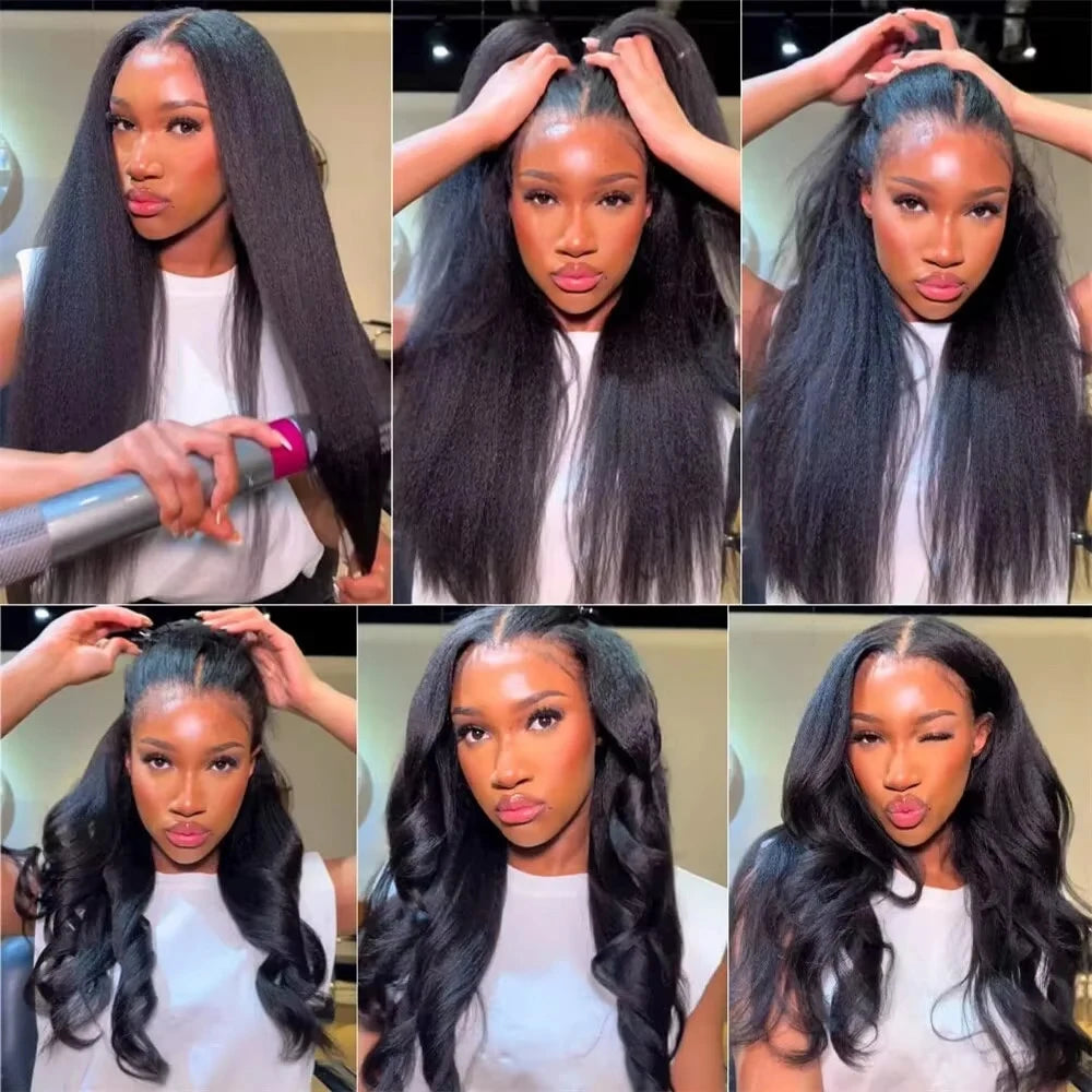 Full 360 Hd Lace Front Wig Kinky Yaki Straight HD Transparent Lace Front Wig