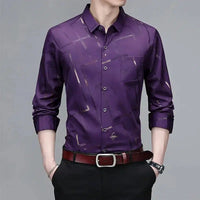 Men's Casual and Fashionable Long Sleeved Printed Shirt-Shirts-Bennys Beauty World