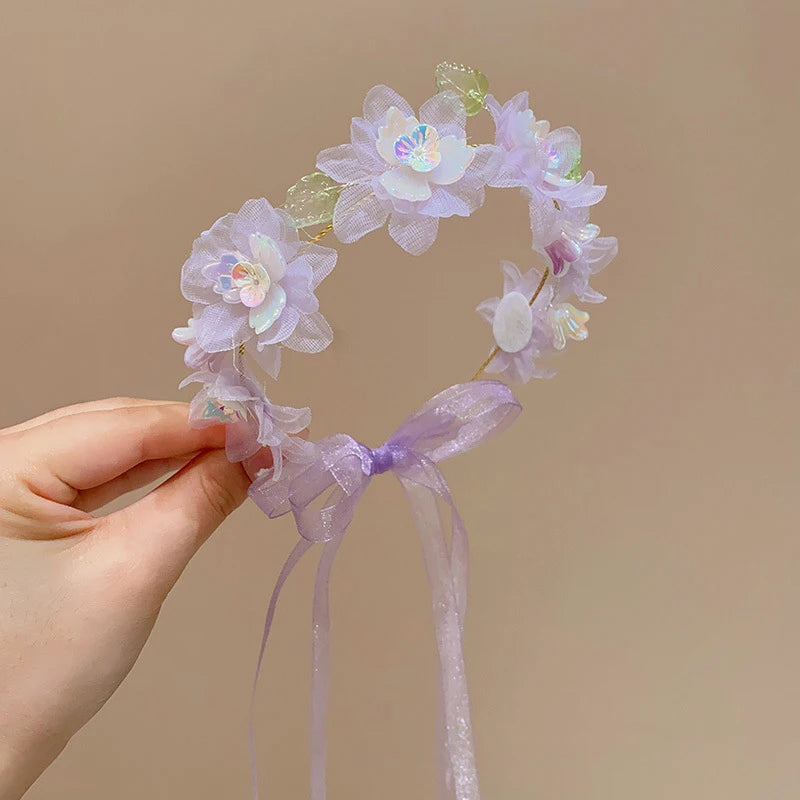 Artificial Flower Crown Headband for Girls Sweet Floral Hair Hoop