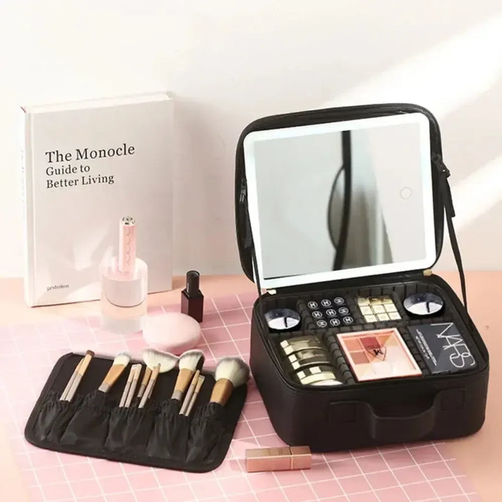 Makeup Organizer with Mirror Light 3 Adjustable Brightness-Cosmetic & Toiletry Bags-Bennys Beauty World
