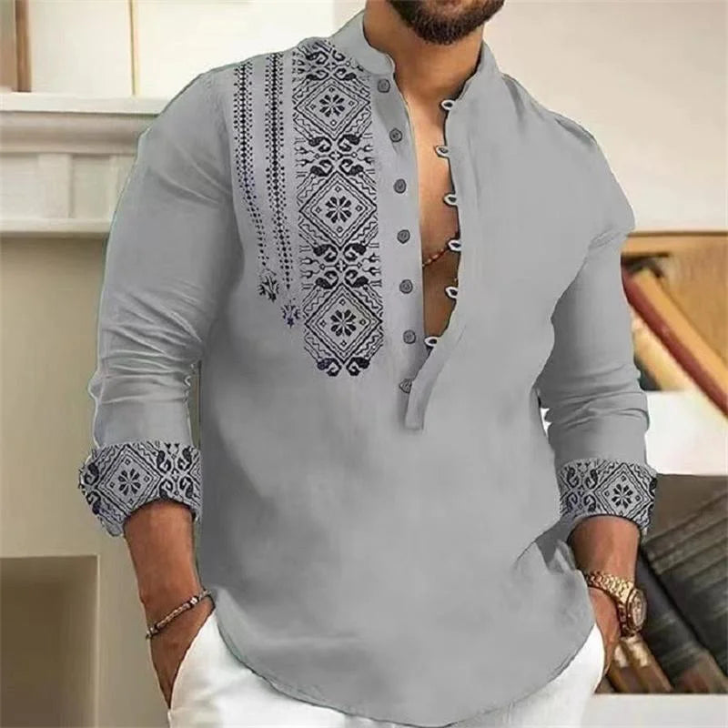 Men's linen long-sleeved shirt,-Bennys Beauty World