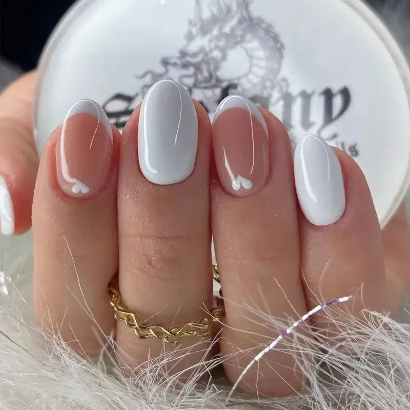 Short Round Press-On Nails – 24 Pcs Cute Line Flower Design Full Cover False Nails-Nails-Bennys Beauty World