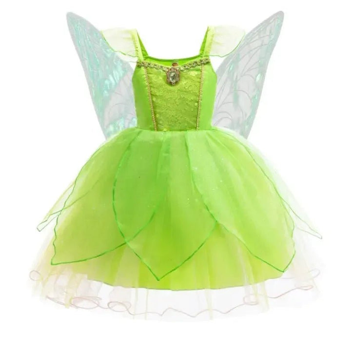 Girls Tinker Bell Fairy Dress – Puff Sleeve Toddler Costume - Bennys Beauty World
