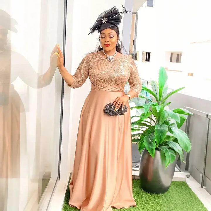 African Dresses for Women Fashion Plus Size Sequin Evening Party Dress-African Dresses-Bennys Beauty World