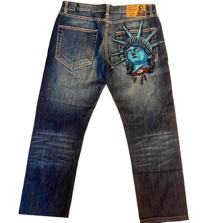 Y2K Star Ripped Baggy Jeans – Wide Leg High Waist Denim