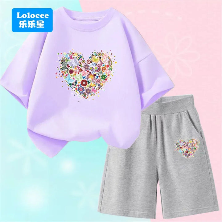 Girls Bow Cat Print T-Shirt &amp; Shorts Set | 2-Piece Summer Outfit | Ages 3–14