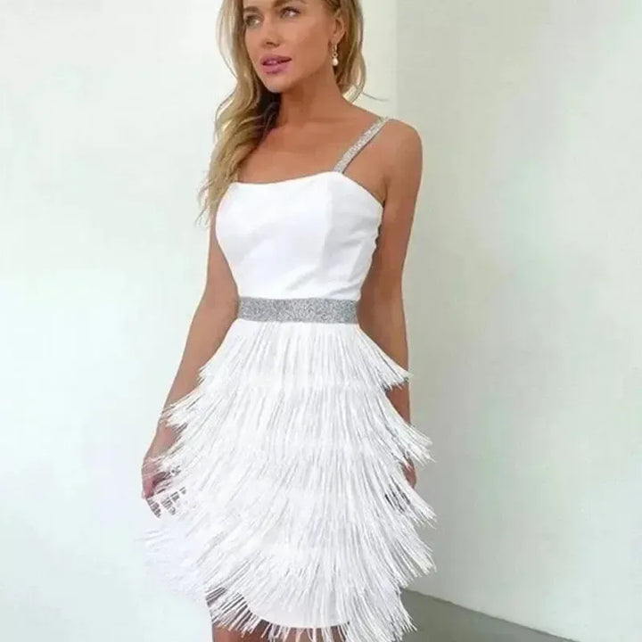 Women’s Sexy Tassel Midi Party Dress – Sleeveless A-Line Mini Dress-Dress-Bennys Beauty World