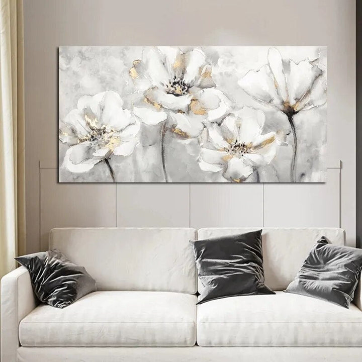 Abstract White and Golden Flower Canvas-Painting-Arlik interiors