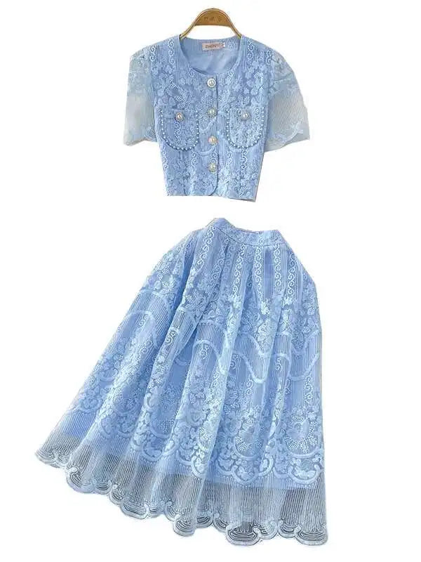 Elegant Pearl Long Dress Suits Women 2-Piece Sets