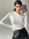 Womens Skinny Ruched Spring Long Sleeve Black T-shirts-blouse-Bennys Beauty World