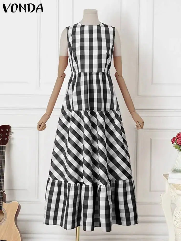 Bohemian Plaid Sundress For Women-Dress-Bennys Beauty World