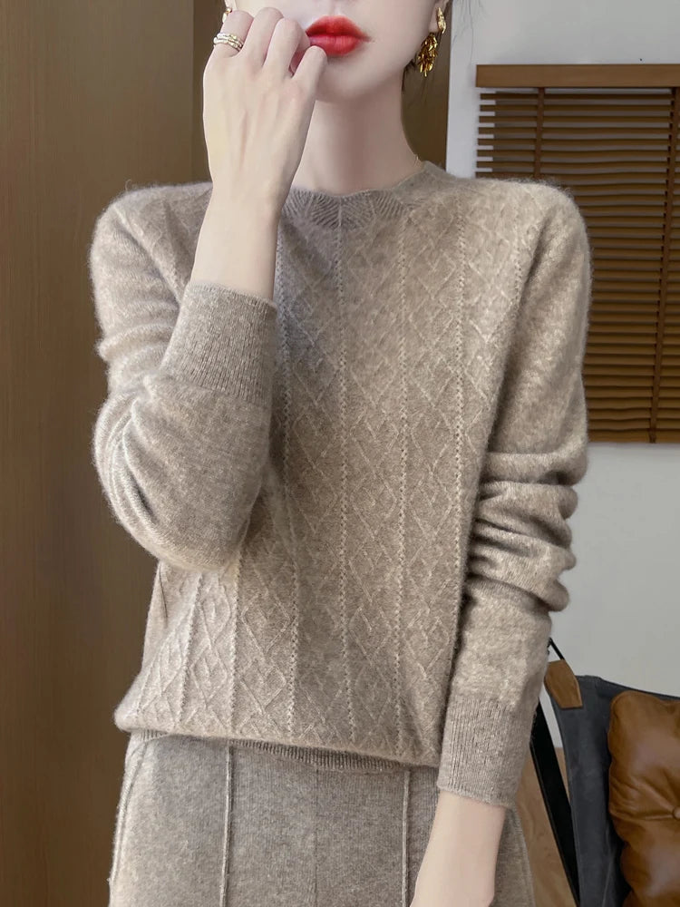 Women's Sweater O-neck 100% Merino Wool Knitwear Sweater