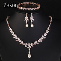 Zirconia Leaf Necklace Earrings Rings Bracelets Set for Women-necklace-Bennys Beauty World