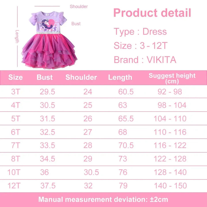 VIKITA Girls Heart Print Glitter Tutu Dress – Short Sleeve Layered Summer Princess Party Dress for Kids Ages 4–10-Baby &amp; Toddler Dresses-Bennys Beauty World