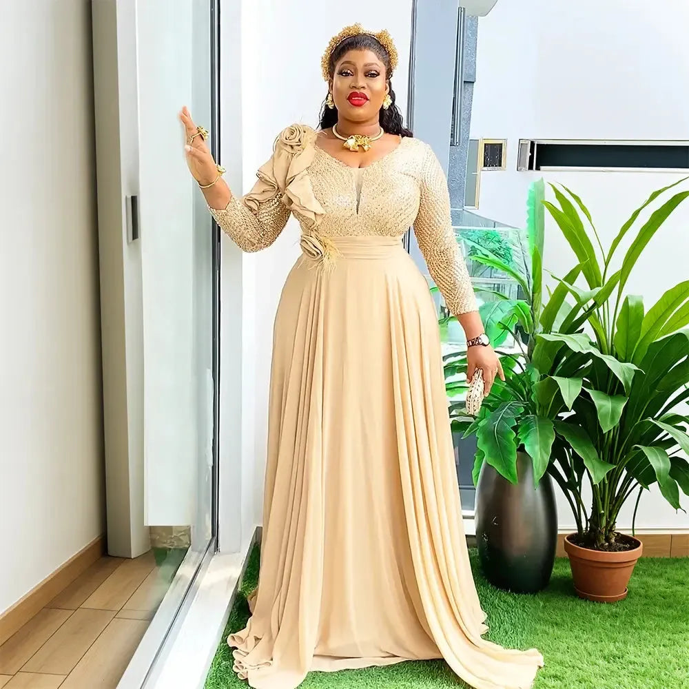 African Dresses for Women Fashion Plus Size Sequin Evening Party Dress-African Dresses-Bennys Beauty World