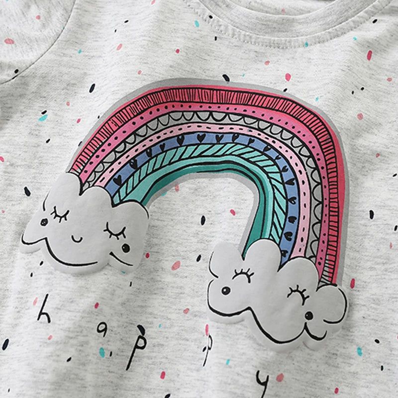 Girls Casual Tops Cartoon Rainbow Print T-shirts