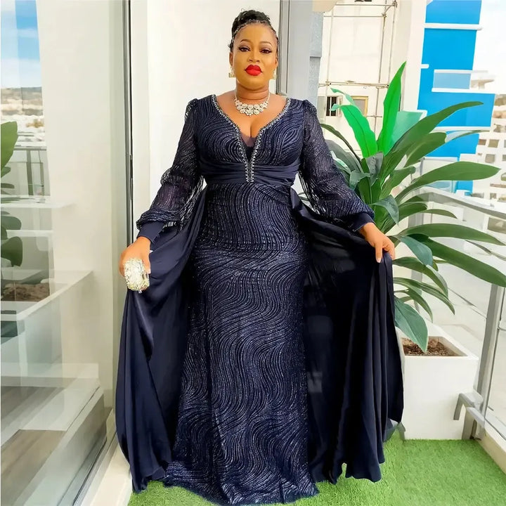 African Dresses for Women Fashion Plus Size Sequin Evening Party Dress-African Dresses-Bennys Beauty World