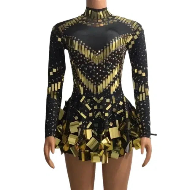 Mirror Party Dress Black Stretch Stage Dance Dress-Dresses-Bennys Beauty World