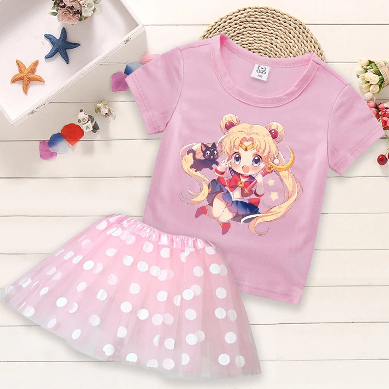 Summer Kids Girls Clothes Little Pony T-Shirt+Tutu Skirt 2pcs Clothing Sets