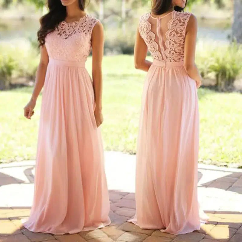 Elegant Lace Patchwork Maxi Dress Women-Dresses-Bennys Beauty World