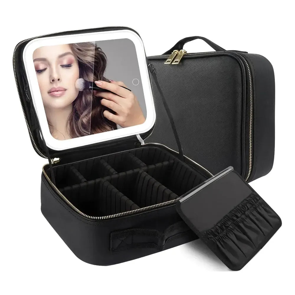 Makeup Organizer with Mirror Light 3 Adjustable Brightness-Cosmetic & Toiletry Bags-Bennys Beauty World