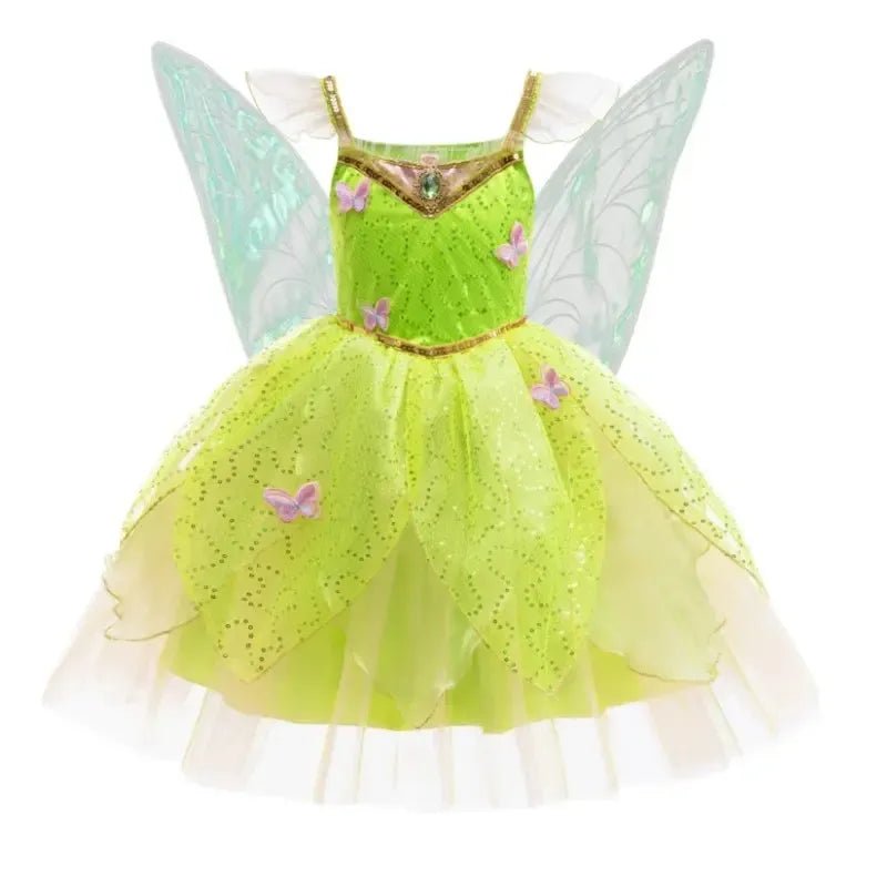 Girls Tinker Bell Fairy Dress – Puff Sleeve Toddler Costume - Bennys Beauty World
