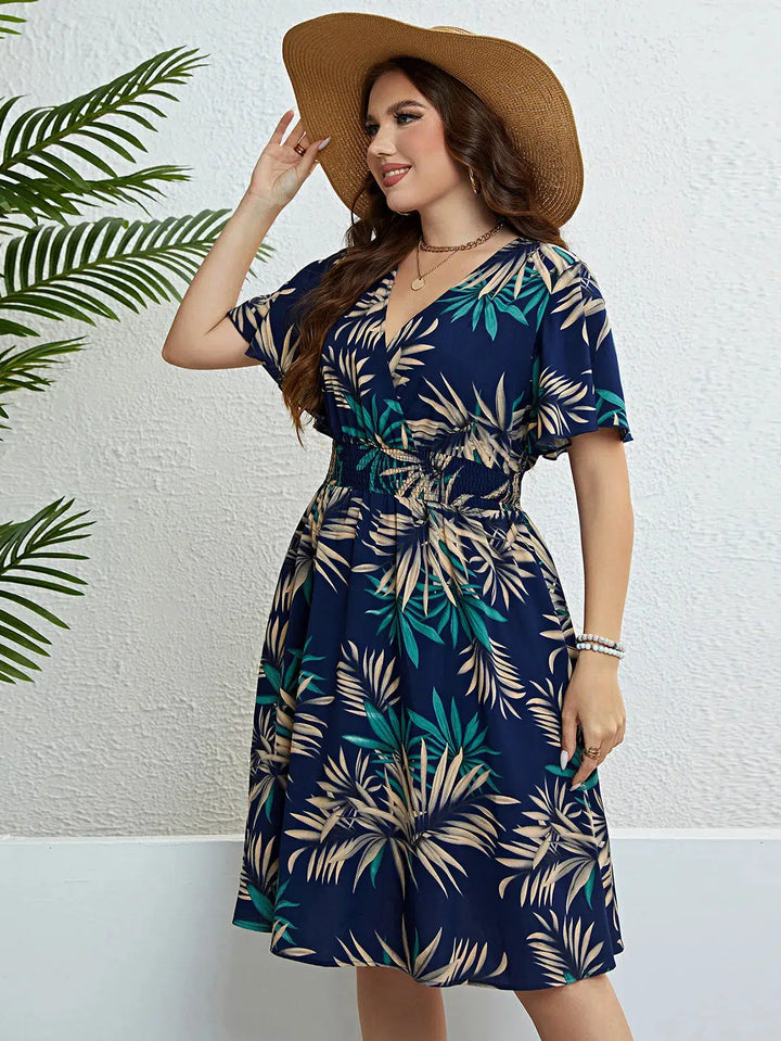 Floral Print Wrapped V-Neck Women Dresses-Dress-Bennys Beauty World