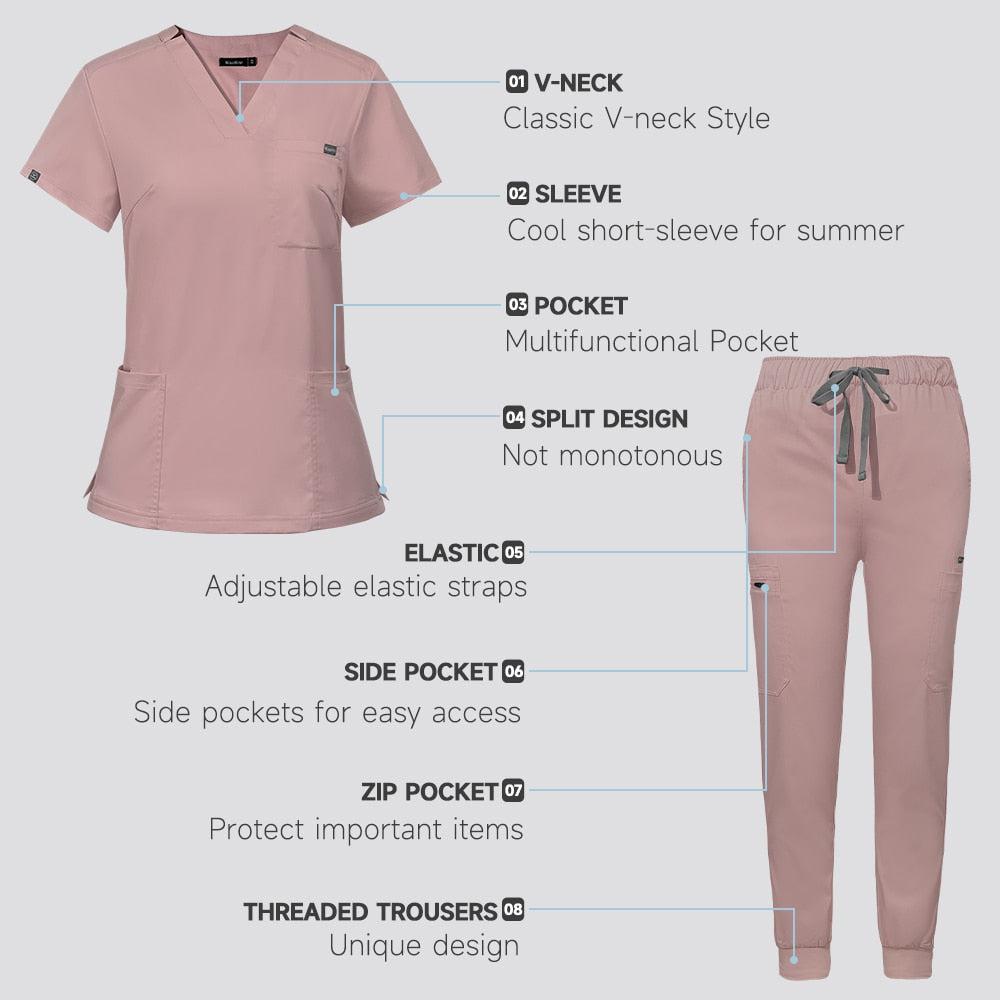 Multicolor Scrubs Short Sleeve Tops+Pants Nursing Uniform-Scrubs-Bennys Beauty World