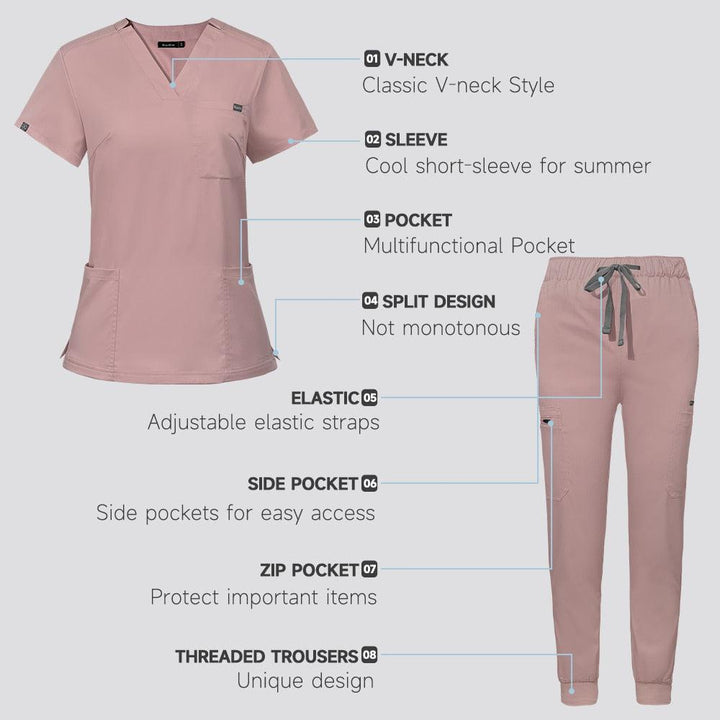 Multicolor Scrubs Short Sleeve Tops+Pants Nursing Uniform-Scrubs-Bennys Beauty World