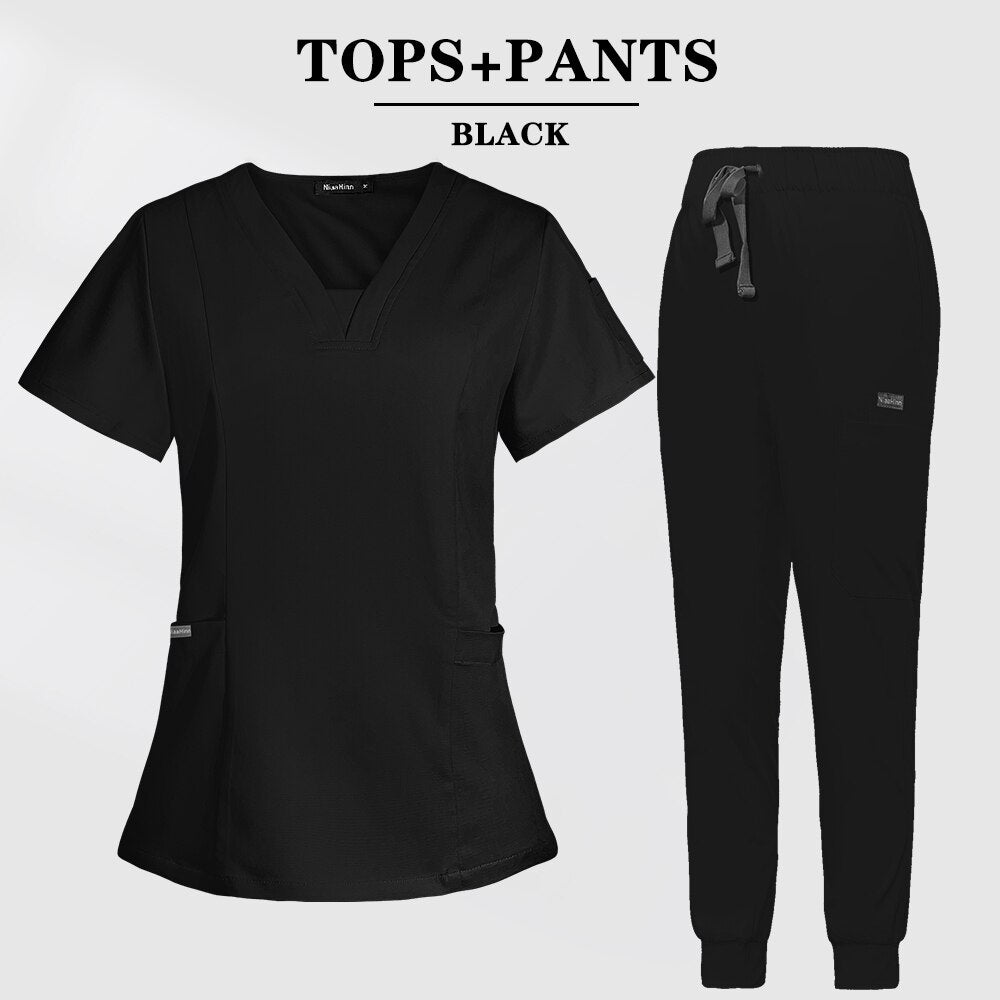 Multicolor Scrubs Short Sleeve Tops+Pants Nursing Uniform-Scrubs-Bennys Beauty World
