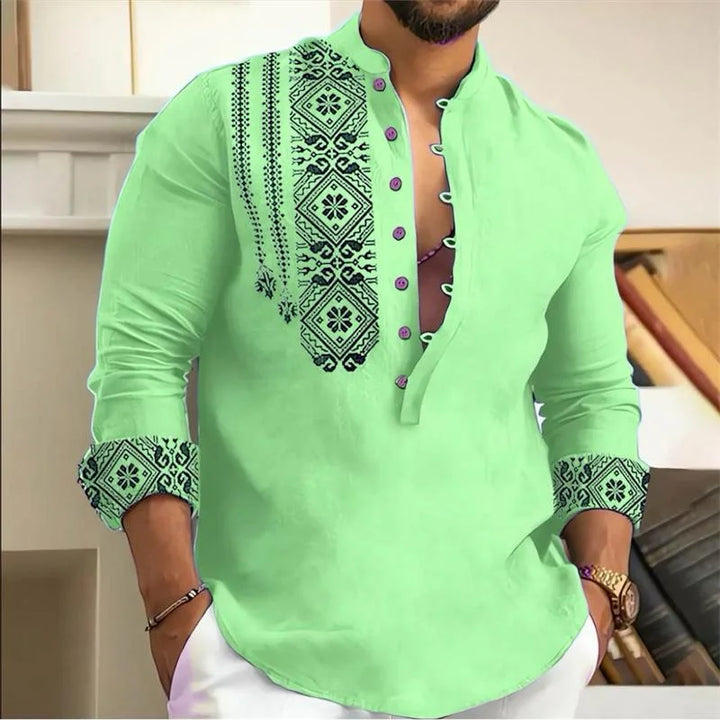 Men's linen long-sleeved shirt,-Bennys Beauty World