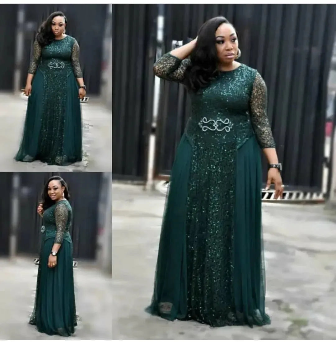 Wulend African Lace Party Dress for Women – Full-Length Sequin Kanga A-Line Gown-Dresses-Bennys Beauty World