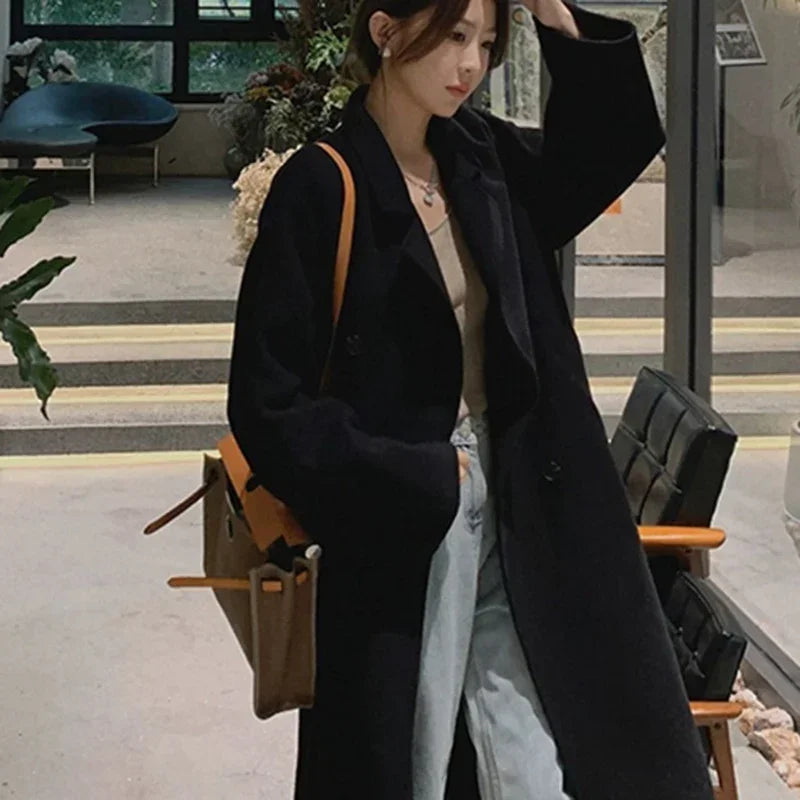 Winter Korean Style Women’s Mid-Long Woolen Coat