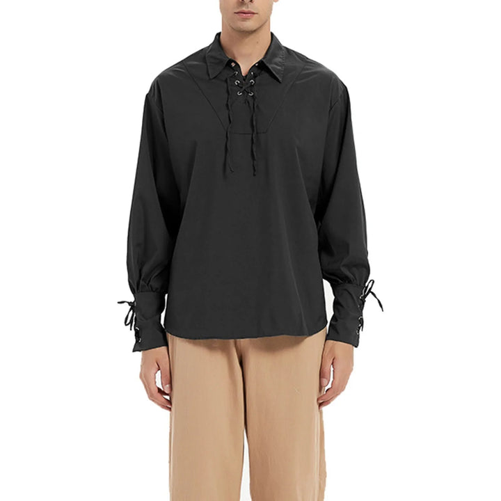 Men’s Medieval Bandage Shirt – Vintage Long Sleeve Casual Blouse-Shirt-Bennys Beauty World